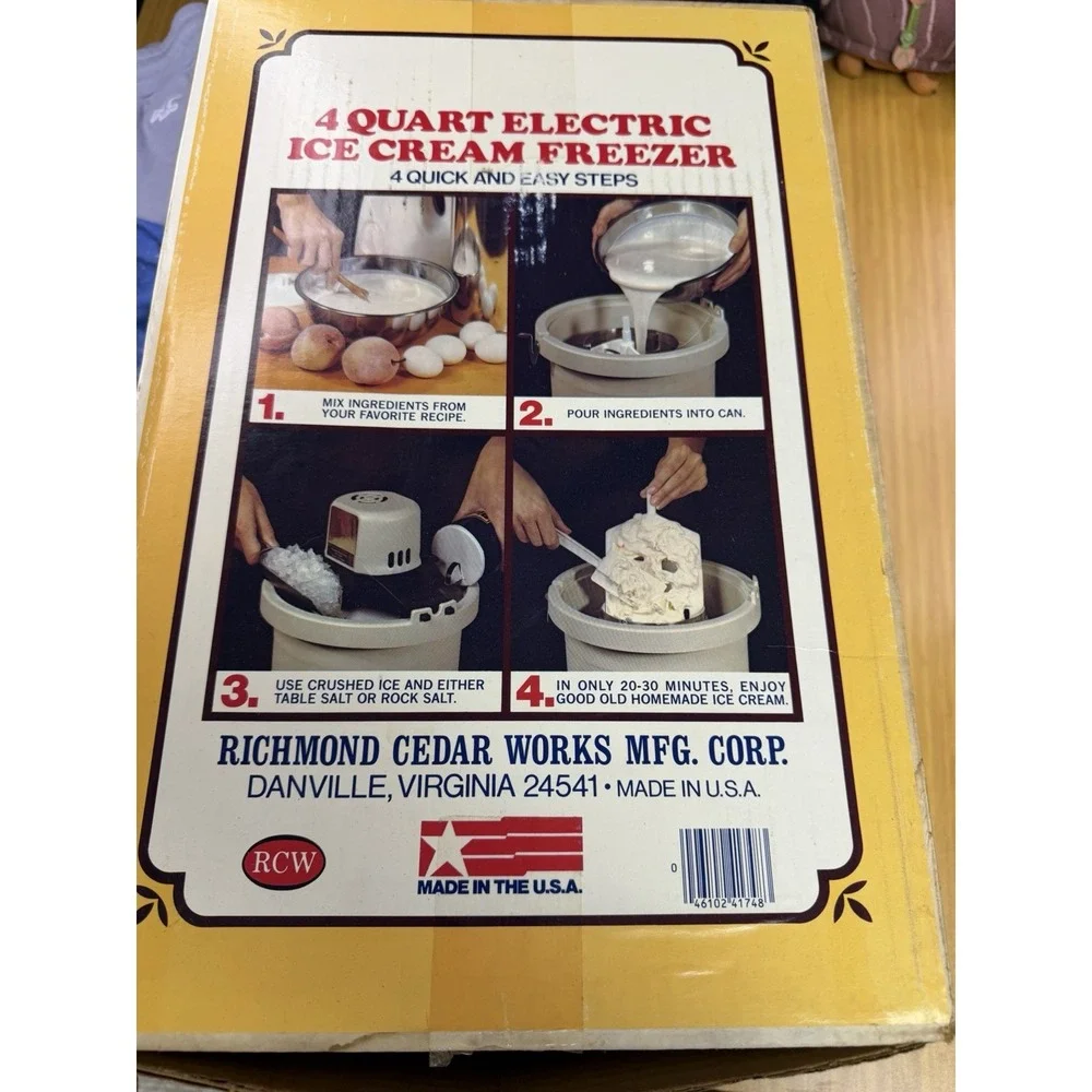 Vintage Richmond Cedar Works Model 71 Ice Cream Maker Box Manual New 4 Quart
